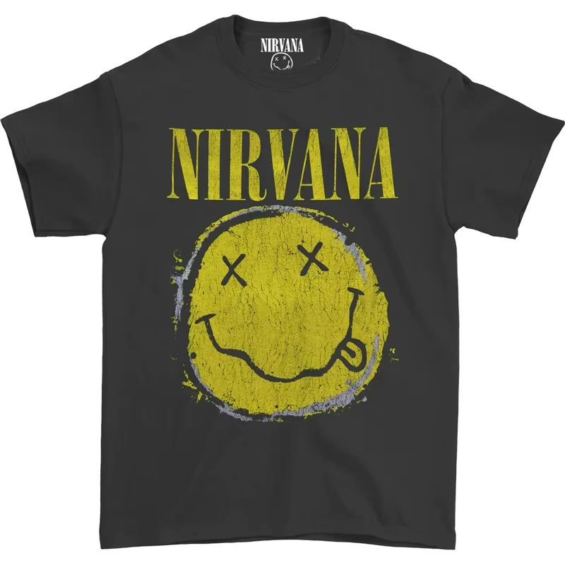 2026 New Men's Short Sleeve Summer Punk Style Pure Color Loose Fit Casual Breathable T-Shirt Classic Nirvana Band Retro
