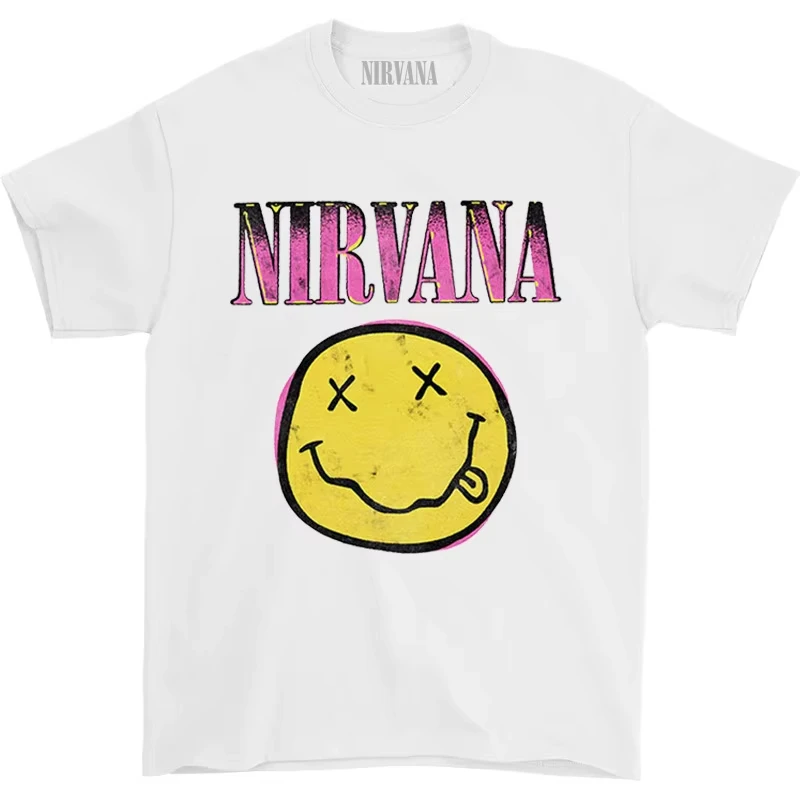 2026 New Men's Short Sleeve Summer Punk Style Pure Color Loose Fit Casual Breathable T-Shirt Classic Nirvana Band Retro