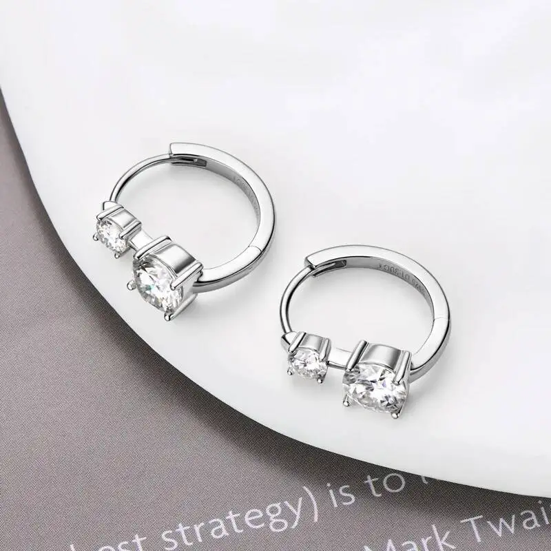 JoiasHome Moissanite Hoop Earrings With Certificate 4mm and 6.5mm D Color 925 Sterling Silver Fashion Women Earrings