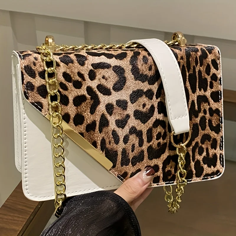 Women's Leopard Print Shoulder Bag Fixed Strap Multi Compartment Work Shopping Crossbody Purse