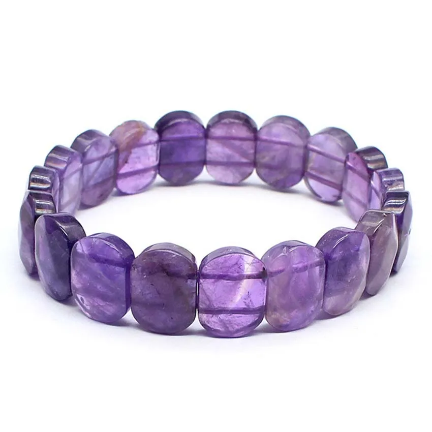 Natural Healing Crystal Oval Faceted Stone Bracelet For Women Amethyst Quartz Agate Punk Gothic Retro Stretch Bangle Men Jewelry