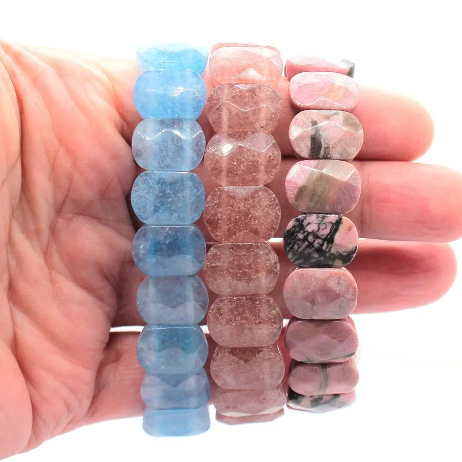 Natural Healing Crystal Oval Faceted Stone Bracelet For Women Amethyst Quartz Agate Punk Gothic Retro Stretch Bangle Men Jewelry