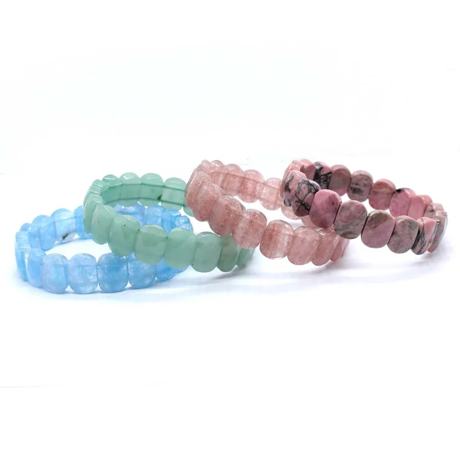 Natural Healing Crystal Oval Faceted Stone Bracelet For Women Amethyst Quartz Agate Punk Gothic Retro Stretch Bangle Men Jewelry