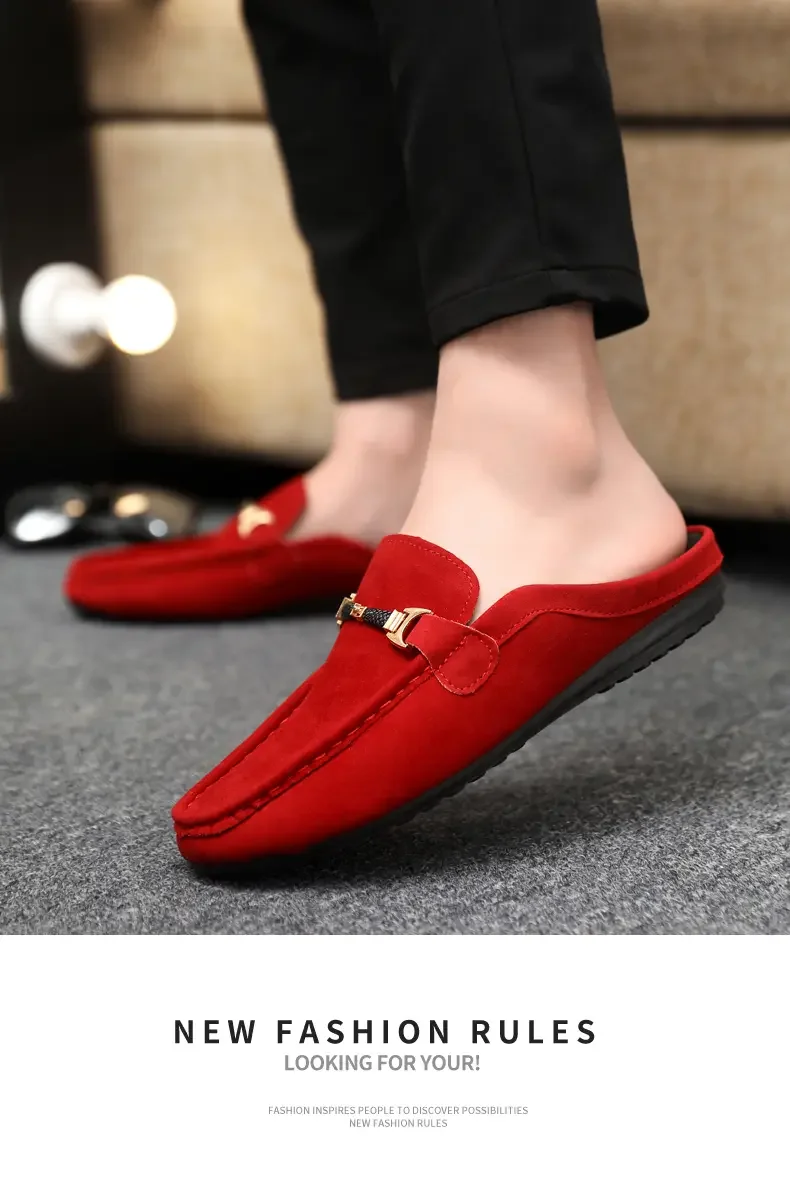 Summer Men Leather Half Slippers Comfortable Mens Loafers Breathable Casual Shoes Slip on Lazy Shoes Comfortable Walking Shoes