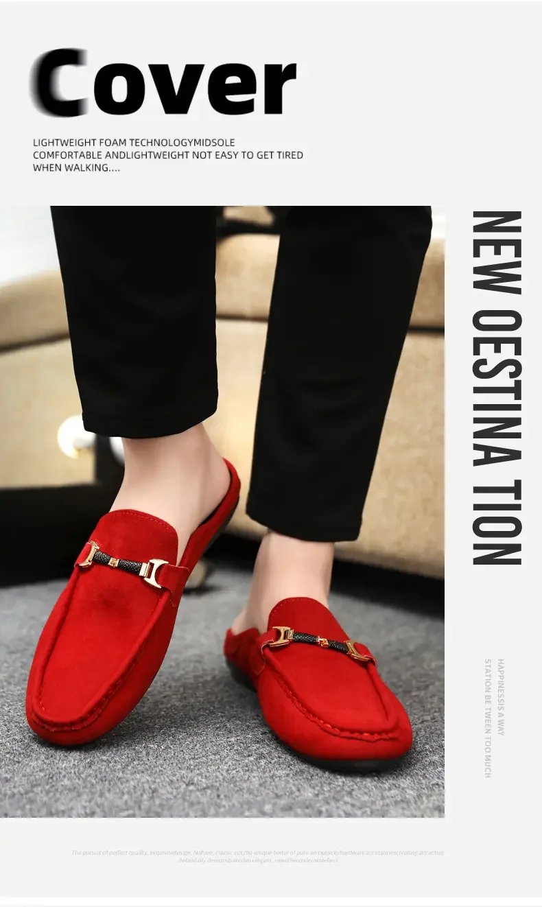 Summer Men Leather Half Slippers Comfortable Mens Loafers Breathable Casual Shoes Slip on Lazy Shoes Comfortable Walking Shoes