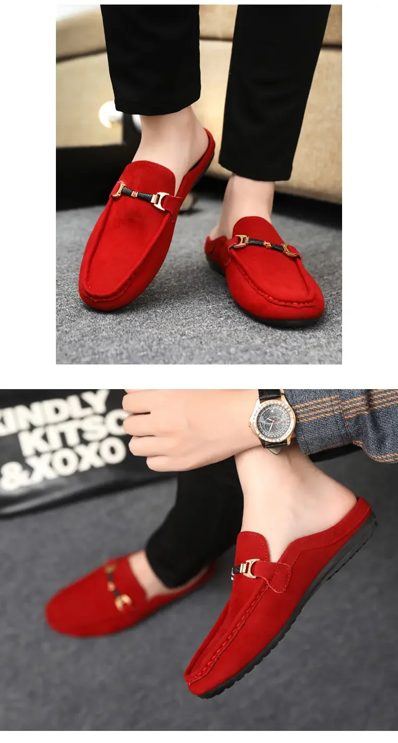 Summer Men Leather Half Slippers Comfortable Mens Loafers Breathable Casual Shoes Slip on Lazy Shoes Comfortable Walking Shoes