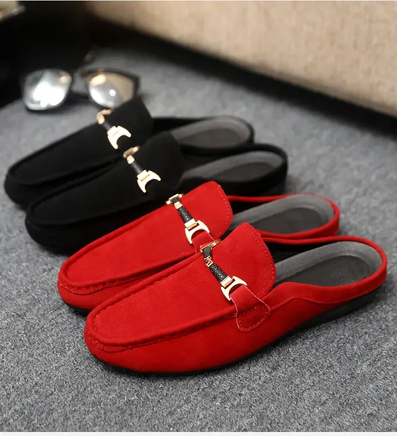 Summer Men Leather Half Slippers Comfortable Mens Loafers Breathable Casual Shoes Slip on Lazy Shoes Comfortable Walking Shoes