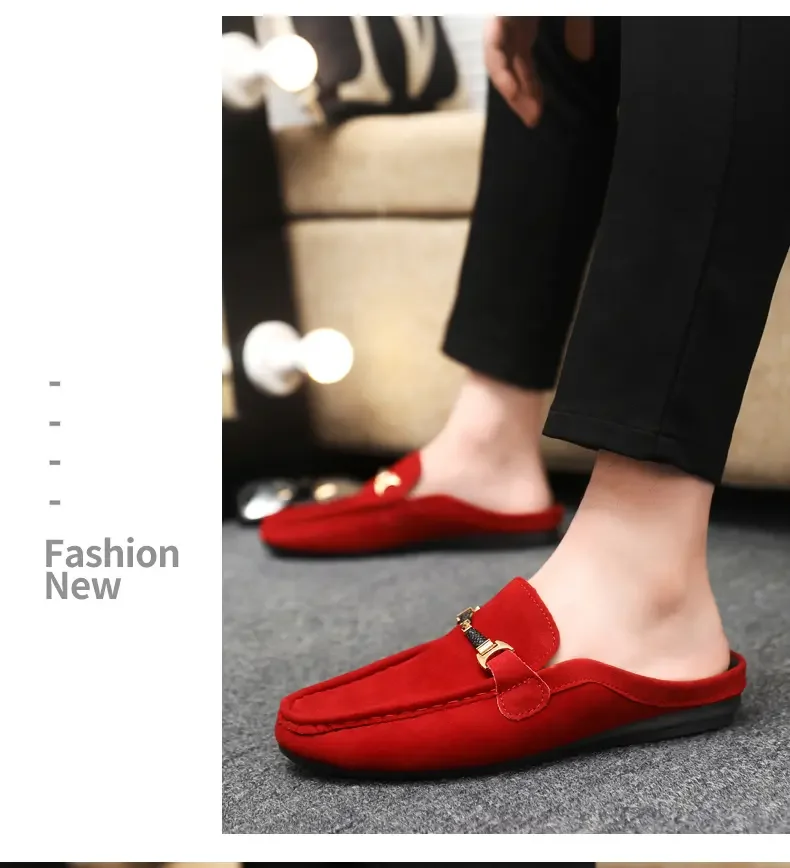 Summer Men Leather Half Slippers Comfortable Mens Loafers Breathable Casual Shoes Slip on Lazy Shoes Comfortable Walking Shoes