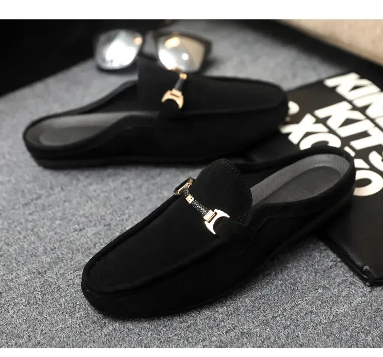 Summer Men Leather Half Slippers Comfortable Mens Loafers Breathable Casual Shoes Slip on Lazy Shoes Comfortable Walking Shoes