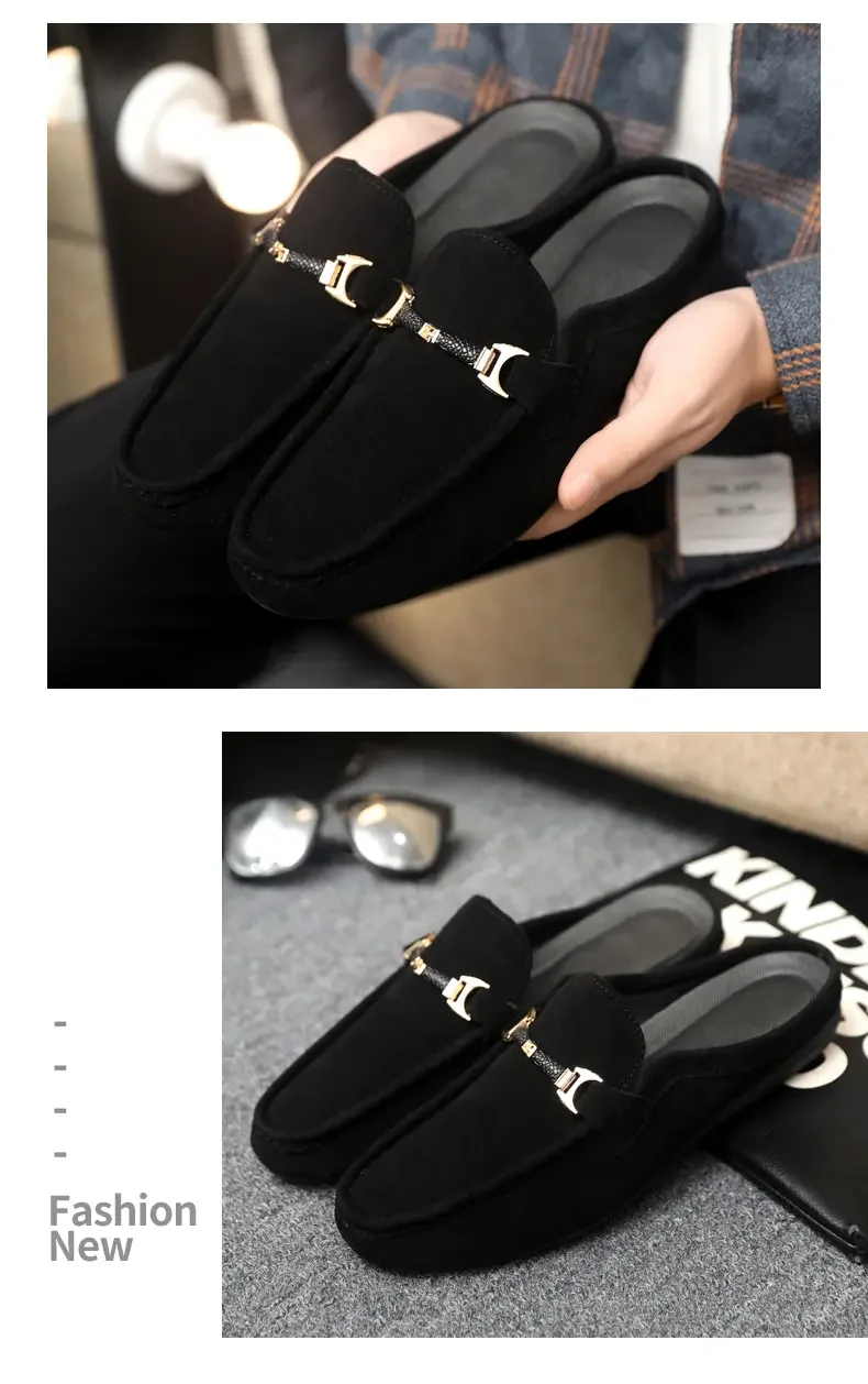 Summer Men Leather Half Slippers Comfortable Mens Loafers Breathable Casual Shoes Slip on Lazy Shoes Comfortable Walking Shoes