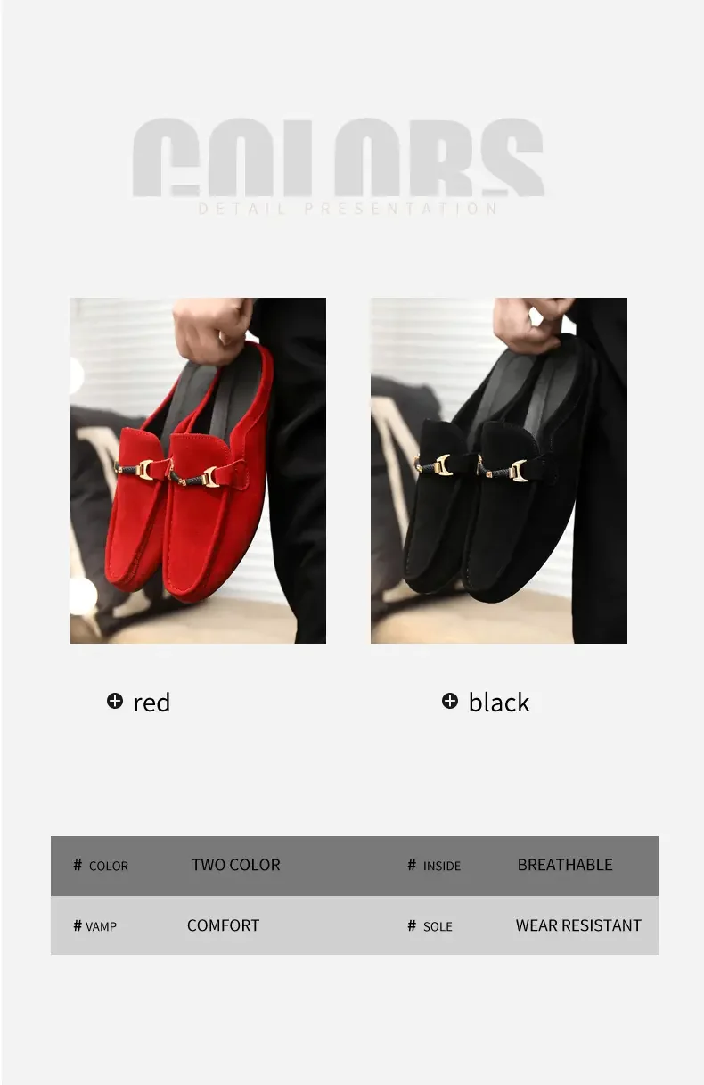 Summer Men Leather Half Slippers Comfortable Mens Loafers Breathable Casual Shoes Slip on Lazy Shoes Comfortable Walking Shoes