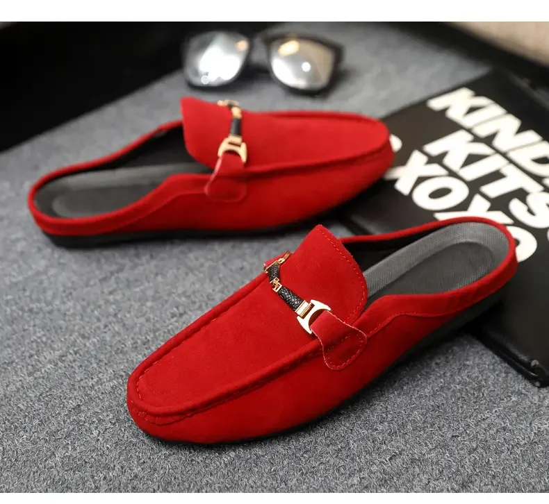 Summer Men Leather Half Slippers Comfortable Mens Loafers Breathable Casual Shoes Slip on Lazy Shoes Comfortable Walking Shoes