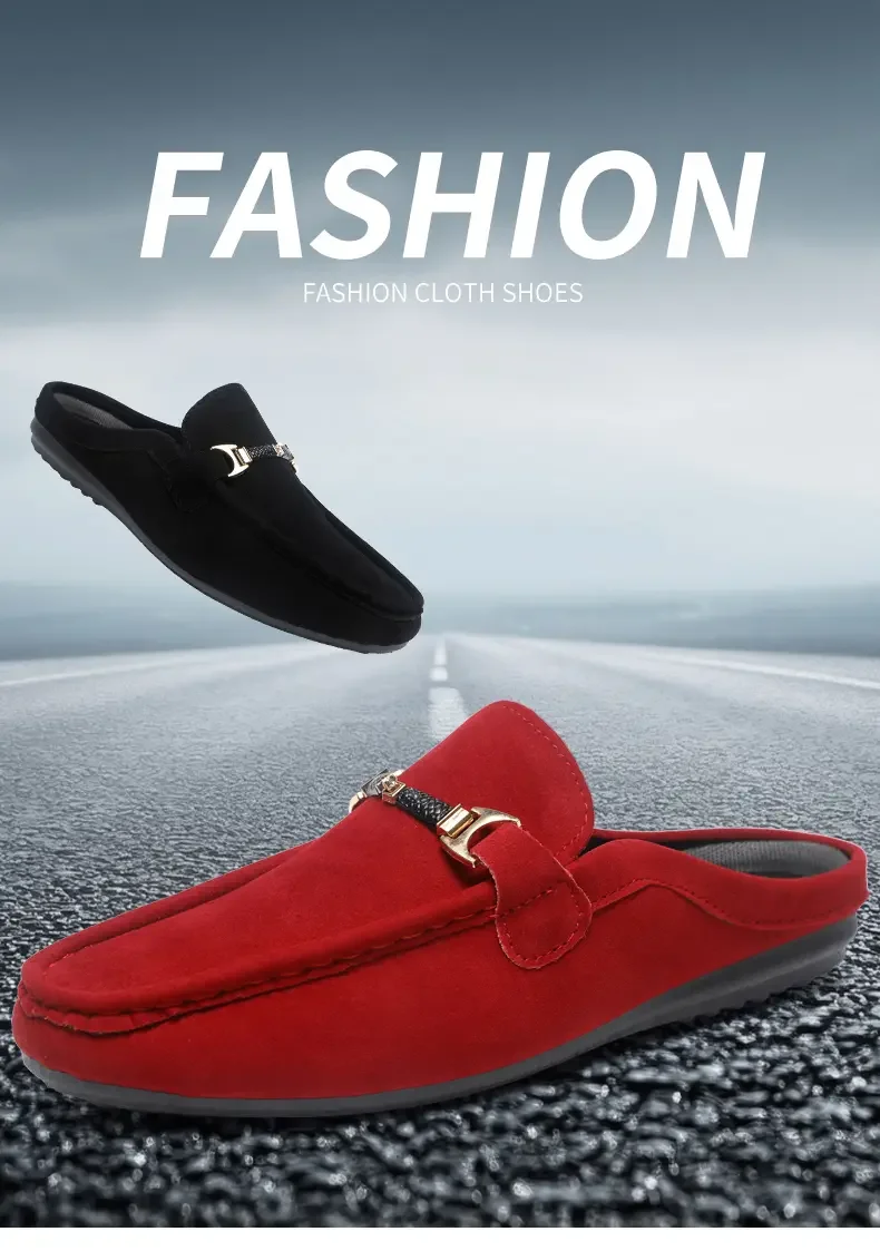 Summer Men Leather Half Slippers Comfortable Mens Loafers Breathable Casual Shoes Slip on Lazy Shoes Comfortable Walking Shoes