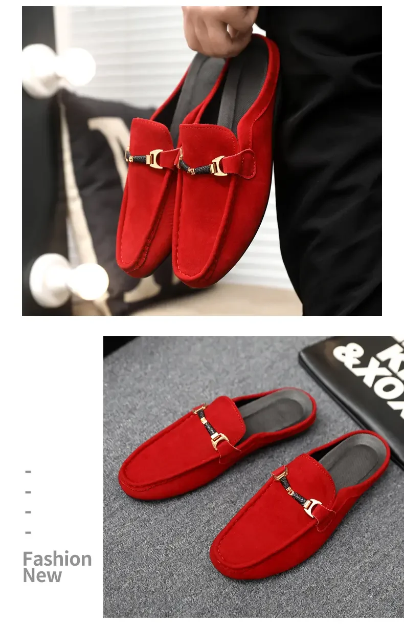 Summer Men Leather Half Slippers Comfortable Mens Loafers Breathable Casual Shoes Slip on Lazy Shoes Comfortable Walking Shoes