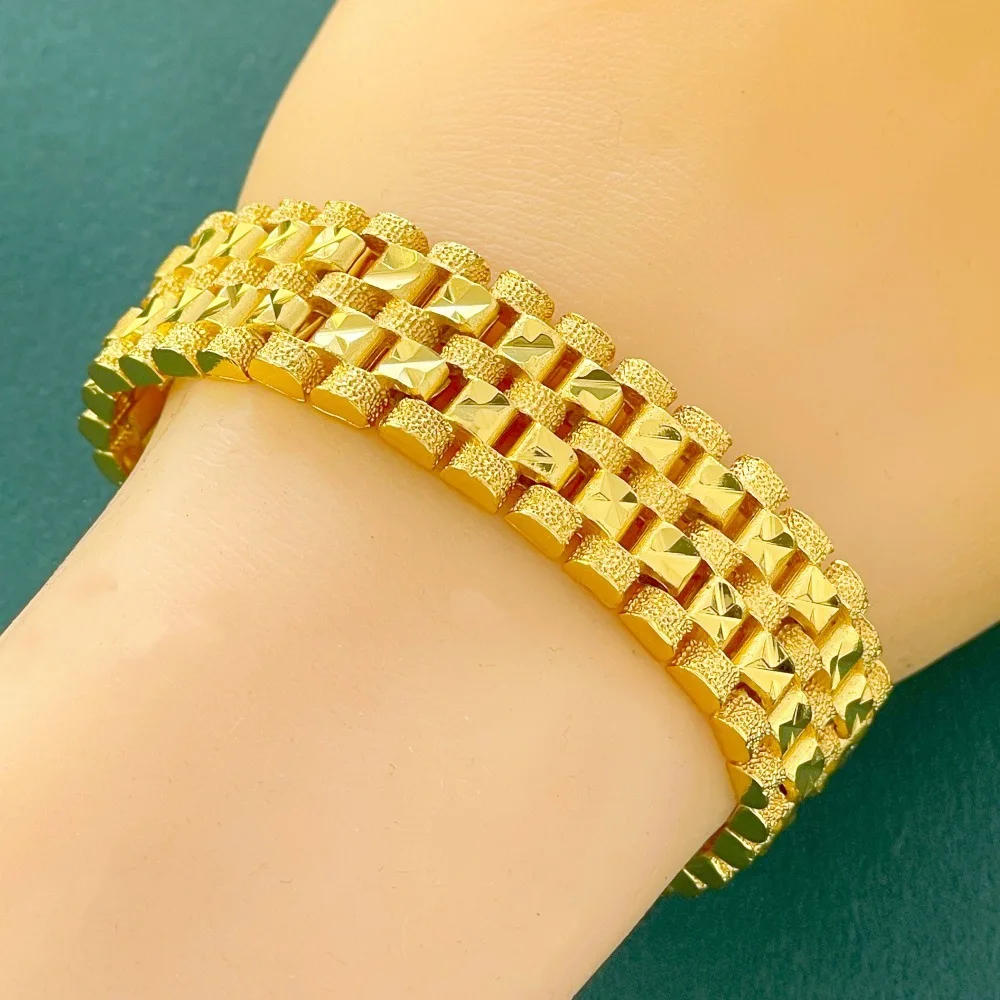 925 Silver Plated Gold Stylish Simple 16MM 22CM Strap Bracelet Birthday Party Anniversary Gift
