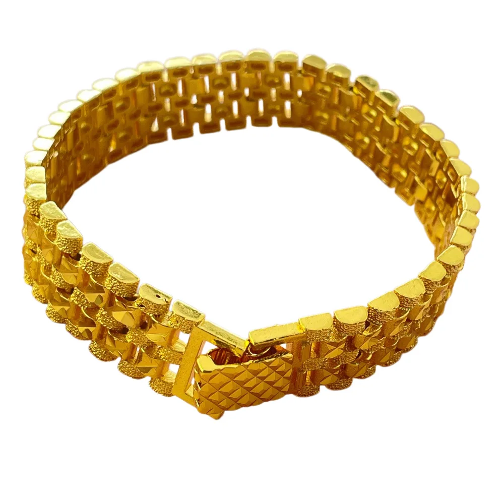 925 Silver Plated Gold Stylish Simple 16MM 22CM Strap Bracelet Birthday Party Anniversary Gift