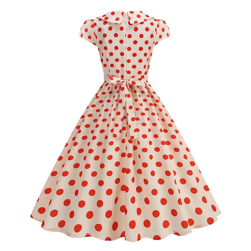 Women's Polka Dot Summer Dress 50s Retro Vintage Peter Pan Collar A-Line Outfit for Party And Daily Wear