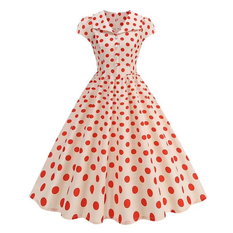 Women's Polka Dot Summer Dress 50s Retro Vintage Peter Pan Collar A-Line Outfit for Party And Daily Wear