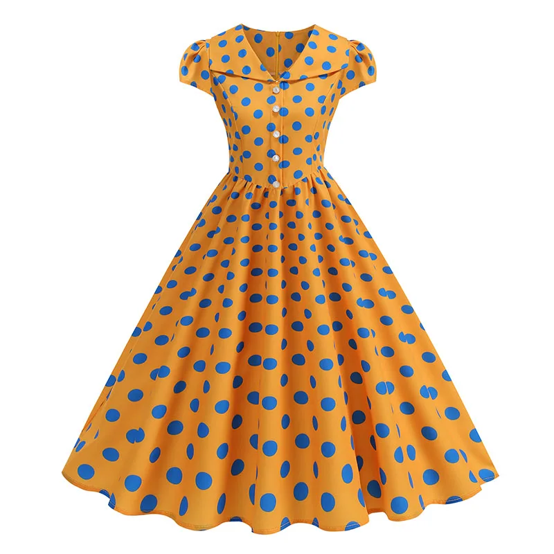 Women's Polka Dot Summer Dress 50s Retro Vintage Peter Pan Collar A-Line Outfit for Party And Daily Wear
