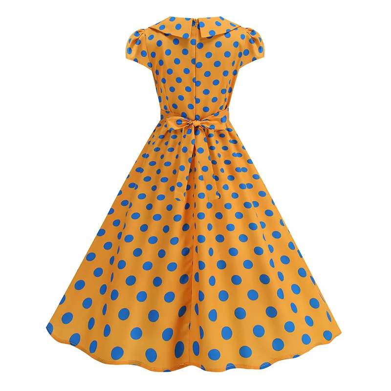 Women's Polka Dot Summer Dress 50s Retro Vintage Peter Pan Collar A-Line Outfit for Party And Daily Wear