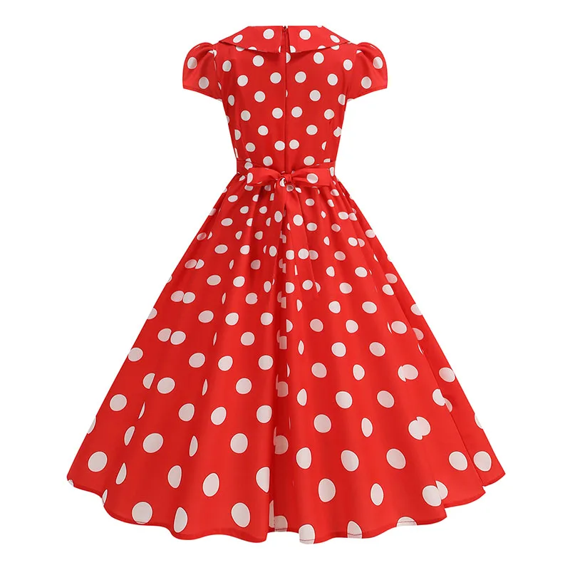 Women's Polka Dot Summer Dress 50s Retro Vintage Peter Pan Collar A-Line Outfit for Party And Daily Wear