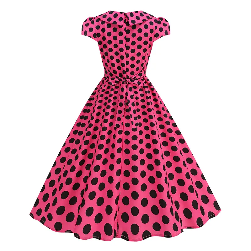 Women's Polka Dot Summer Dress 50s Retro Vintage Peter Pan Collar A-Line Outfit for Party And Daily Wear