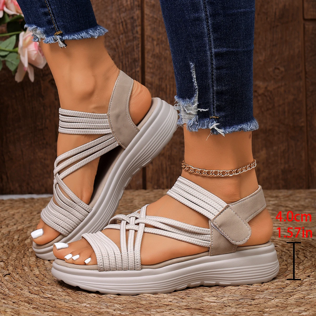 Women Sandals Non Slip Thick-Soled Wedges Shoes for Women Summer Outdoor Casual Sandals Fashion Open Toe Elastic Sports Shoes