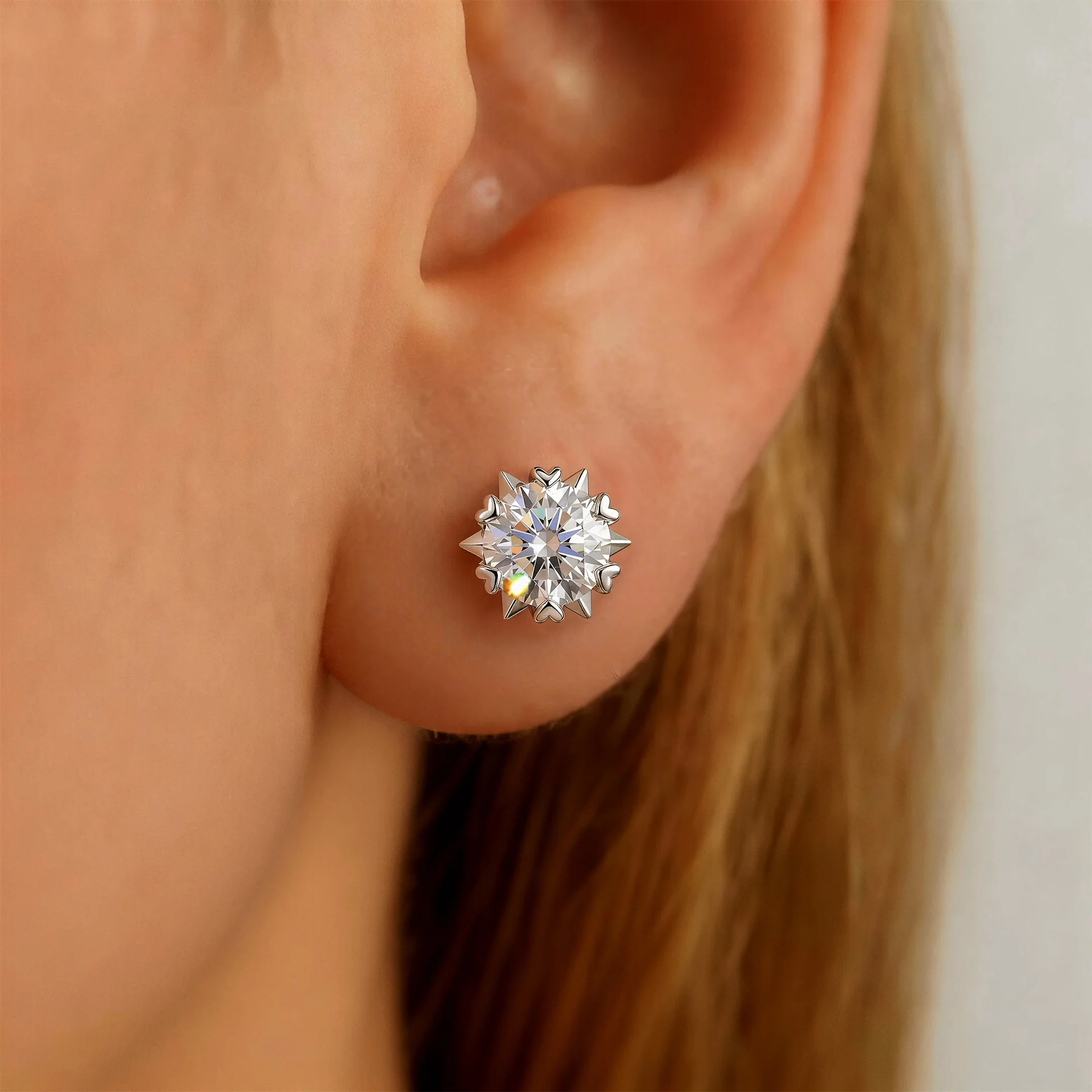 TY 925 Sterling Silver Moissanite Stud Earrings for Women Men 0.3-2CT Snowflake Six-Claw Stud Earrings D VVS1 Fine Jewelry Gift