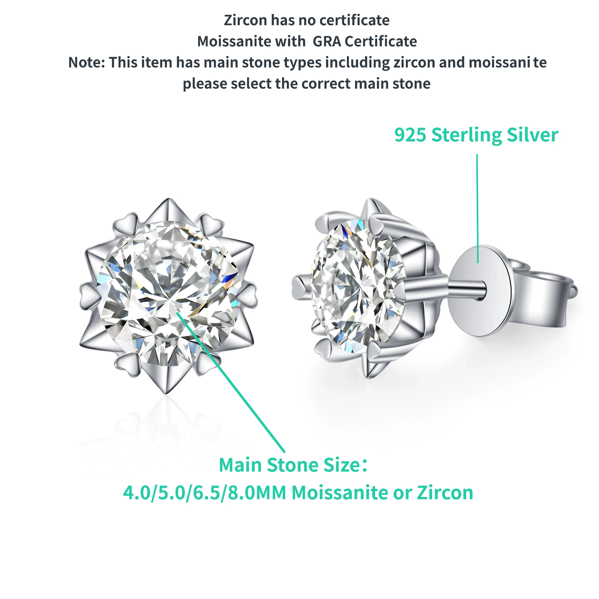 TY 925 Sterling Silver Moissanite Stud Earrings for Women Men 0.3-2CT Snowflake Six-Claw Stud Earrings D VVS1 Fine Jewelry Gift