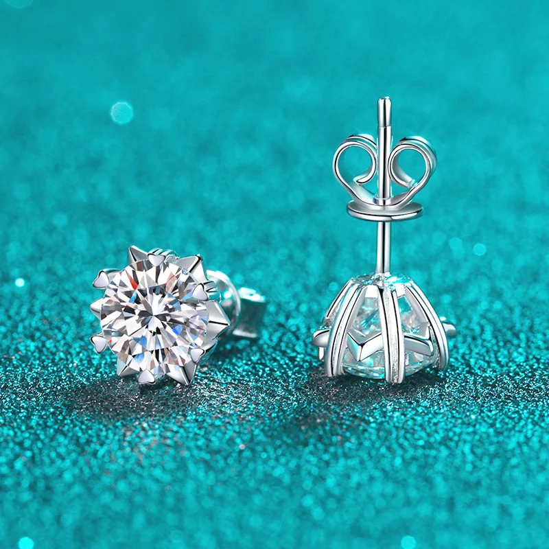 TY 925 Sterling Silver Moissanite Stud Earrings for Women Men 0.3-2CT Snowflake Six-Claw Stud Earrings D VVS1 Fine Jewelry Gift