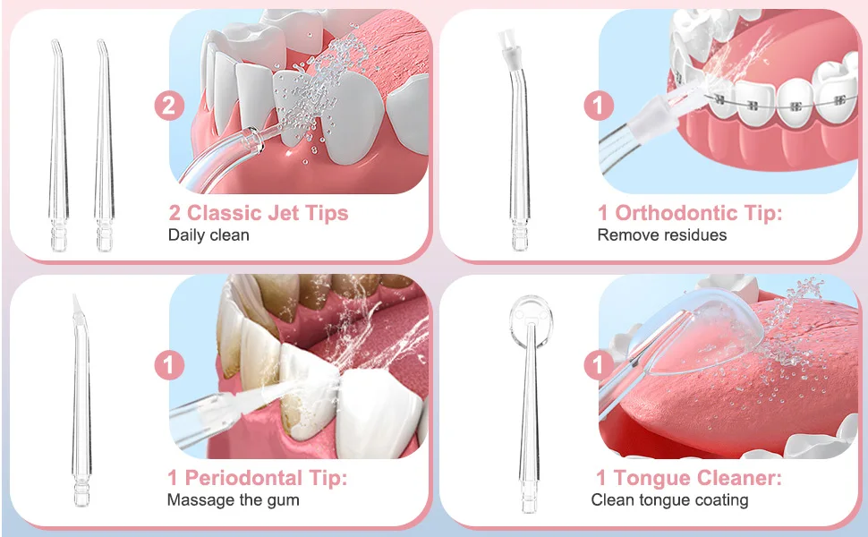 Professional Portable Cordless Water Flosserfor Teeth, Rechargeable Oral Irrigator with 3 Modes IPX6 Waterproof 4 Dental Nozzles