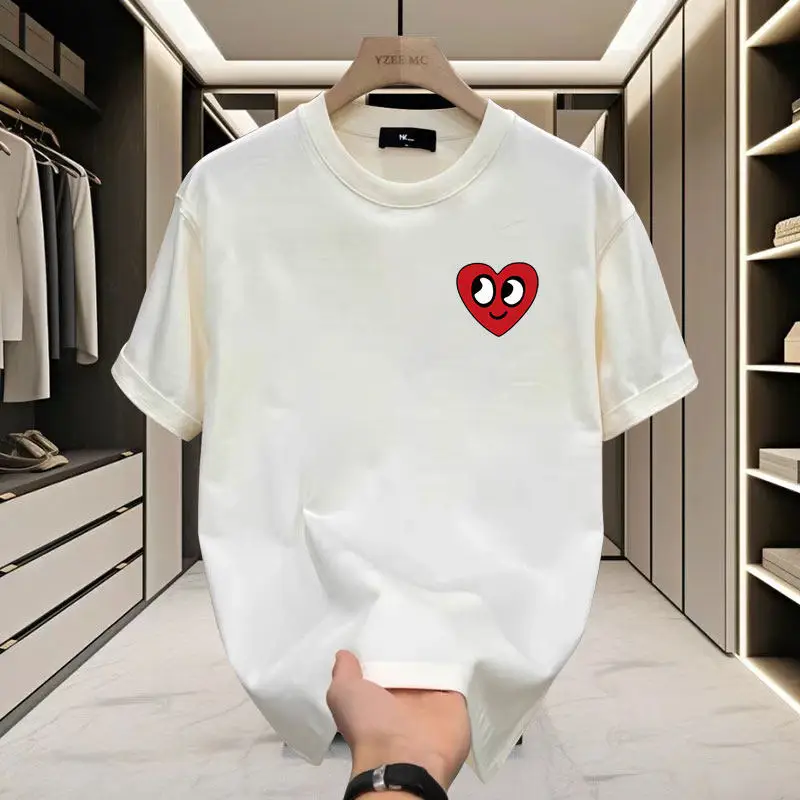2026 Summer Short Sleeve Luxury All-purpose Cotton Breathable T-shirt for Men and Women with Love Print Short Sleeve