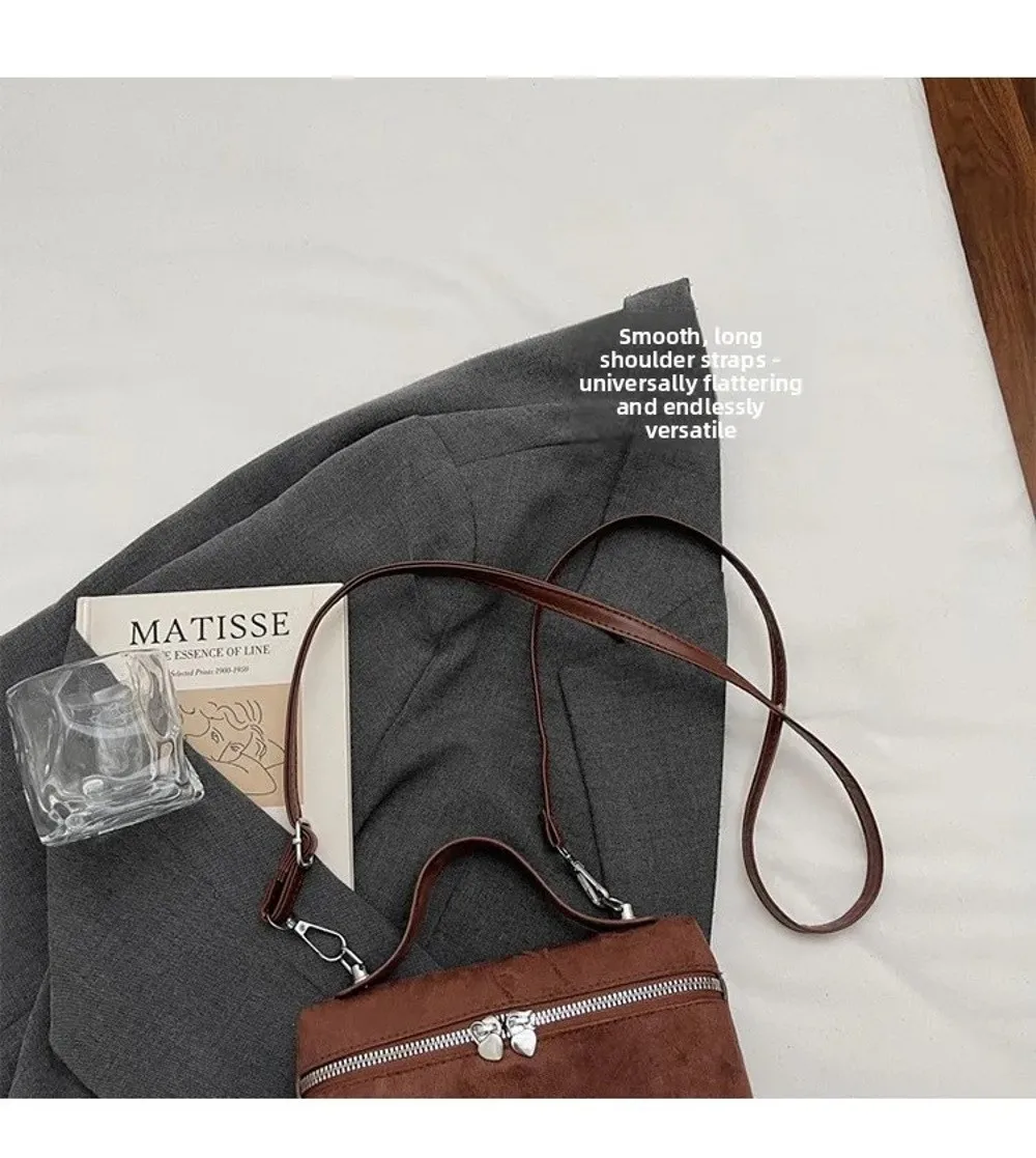 Retro Autumn Winter Matte Crossbody Bag Suede Textured Shoulder Bag Box Design Pure Color Evening Bags Women Handle Bag