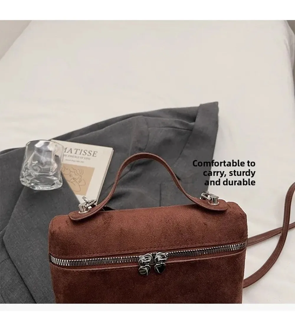 Retro Autumn Winter Matte Crossbody Bag Suede Textured Shoulder Bag Box Design Pure Color Evening Bags Women Handle Bag