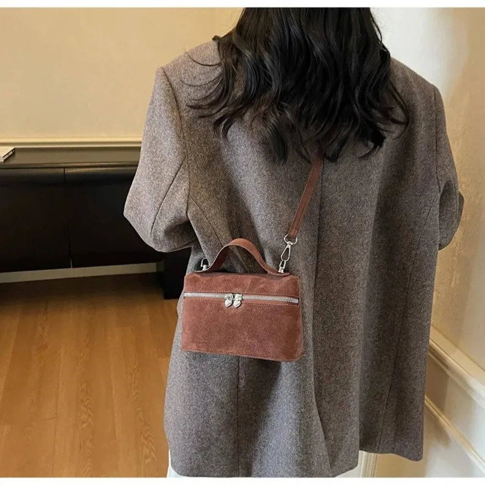 Retro Autumn Winter Matte Crossbody Bag Suede Textured Shoulder Bag Box Design Pure Color Evening Bags Women Handle Bag