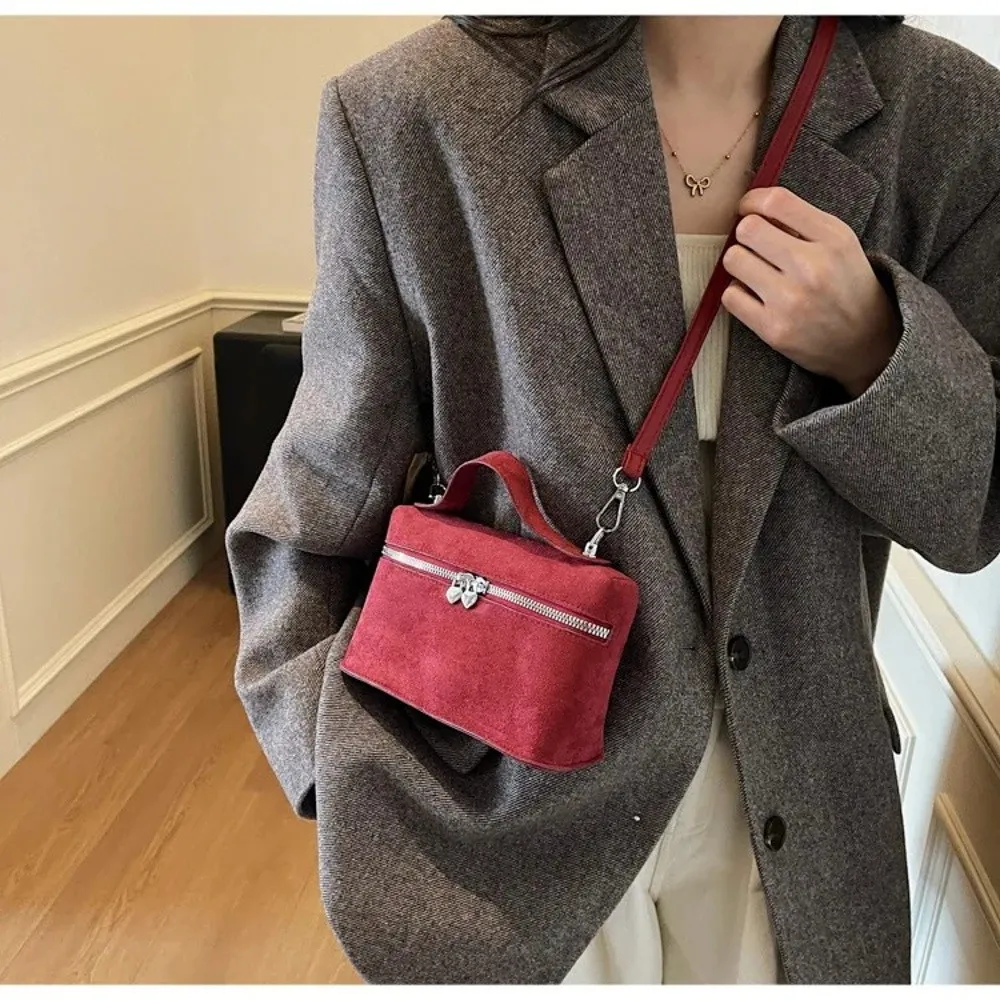 Retro Autumn Winter Matte Crossbody Bag Suede Textured Shoulder Bag Box Design Pure Color Evening Bags Women Handle Bag