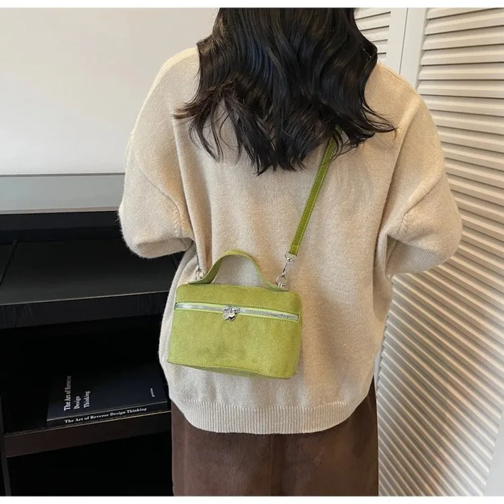 Retro Autumn Winter Matte Crossbody Bag Suede Textured Shoulder Bag Box Design Pure Color Evening Bags Women Handle Bag