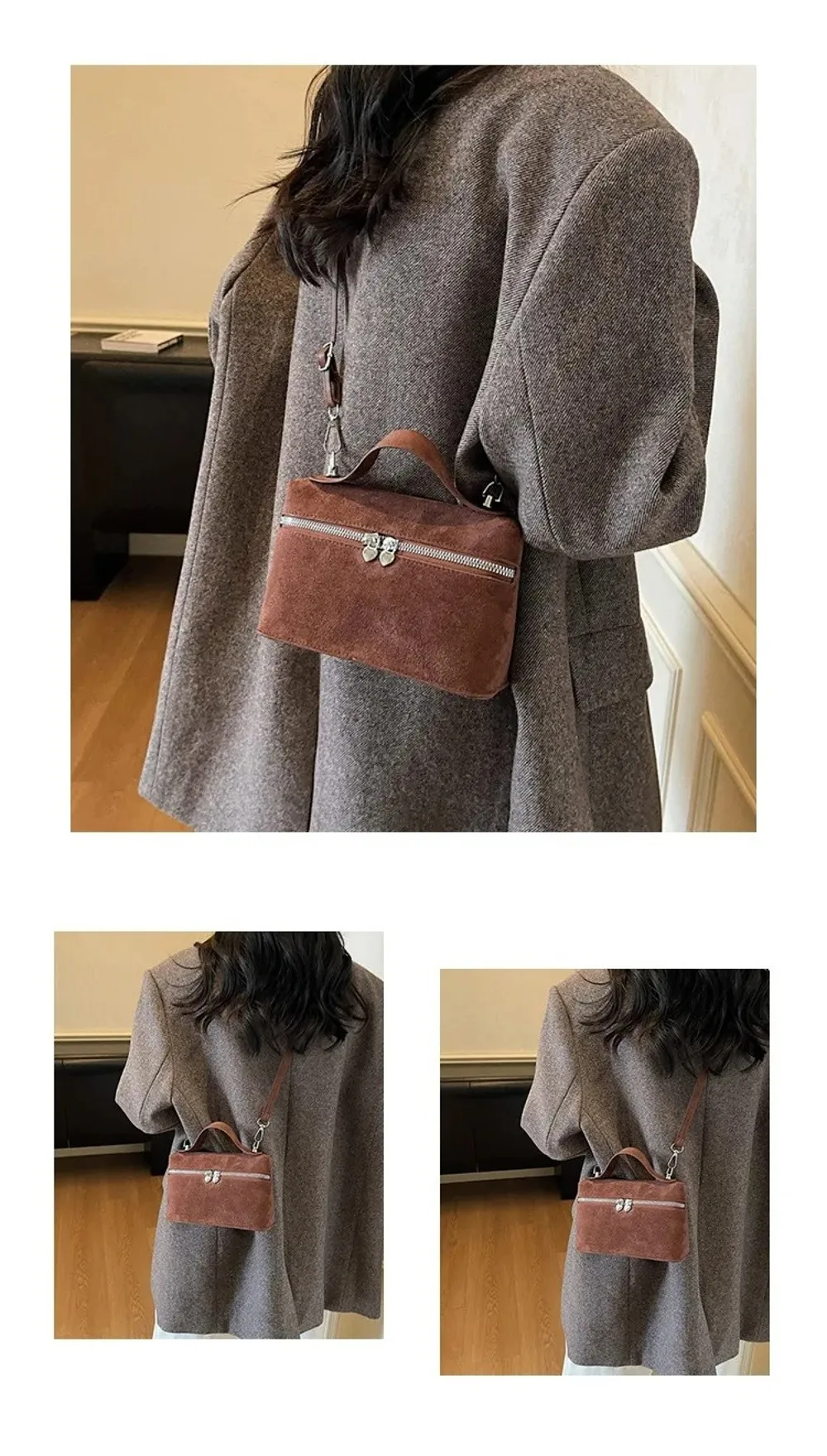 Retro Autumn Winter Matte Crossbody Bag Suede Textured Shoulder Bag Box Design Pure Color Evening Bags Women Handle Bag