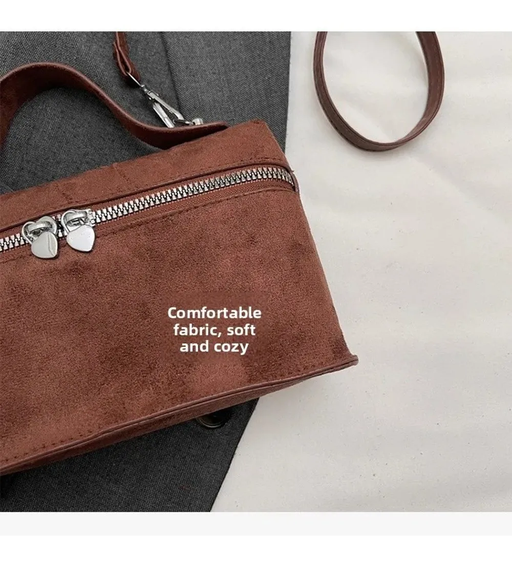 Retro Autumn Winter Matte Crossbody Bag Suede Textured Shoulder Bag Box Design Pure Color Evening Bags Women Handle Bag