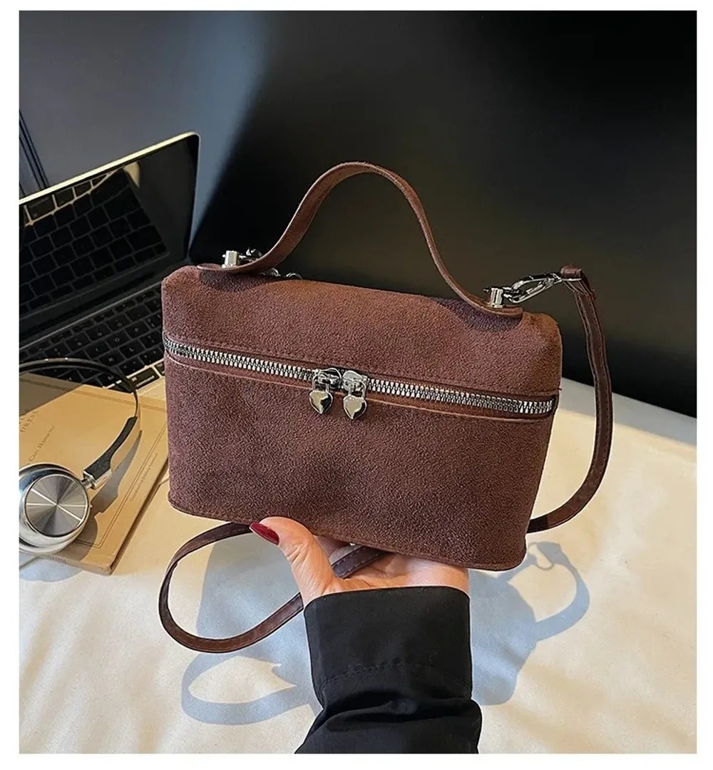 Retro Autumn Winter Matte Crossbody Bag Suede Textured Shoulder Bag Box Design Pure Color Evening Bags Women Handle Bag