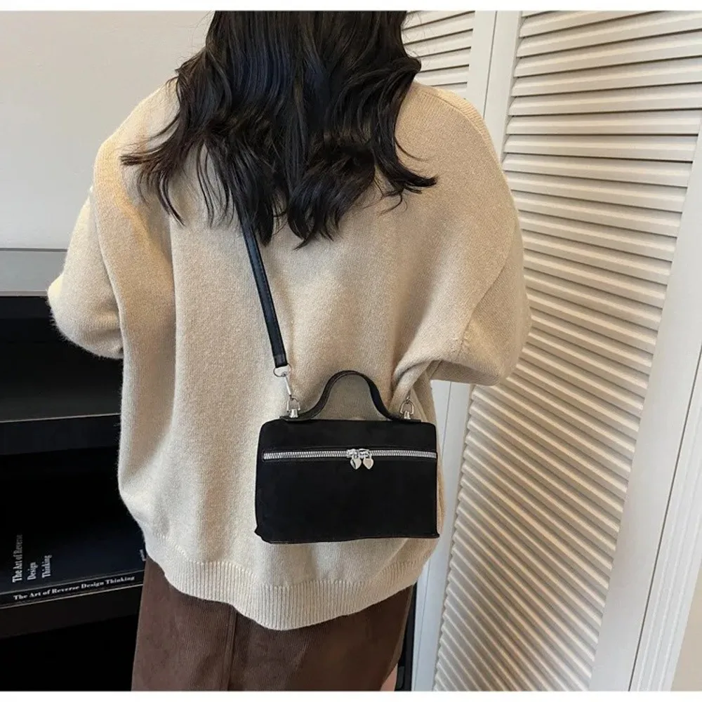 Retro Autumn Winter Matte Crossbody Bag Suede Textured Shoulder Bag Box Design Pure Color Evening Bags Women Handle Bag