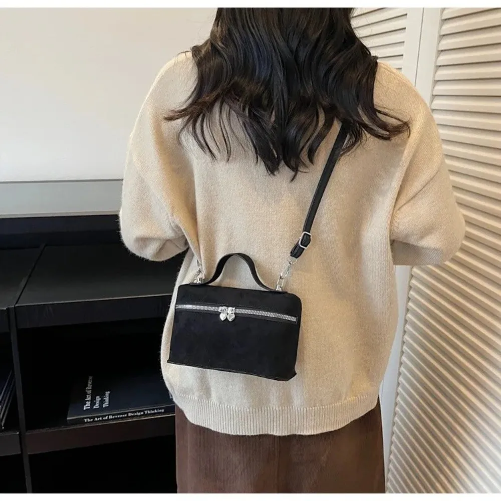 Retro Autumn Winter Matte Crossbody Bag Suede Textured Shoulder Bag Box Design Pure Color Evening Bags Women Handle Bag