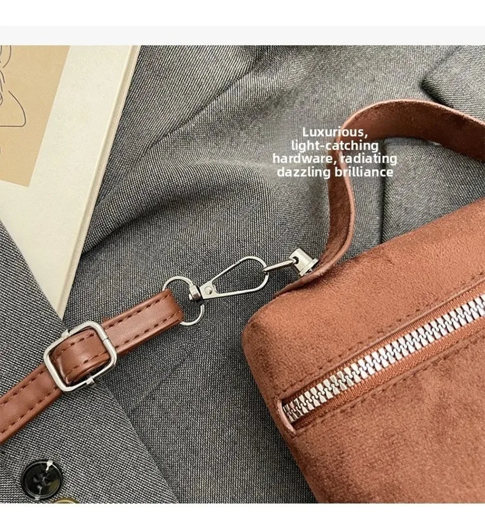Retro Autumn Winter Matte Crossbody Bag Suede Textured Shoulder Bag Box Design Pure Color Evening Bags Women Handle Bag