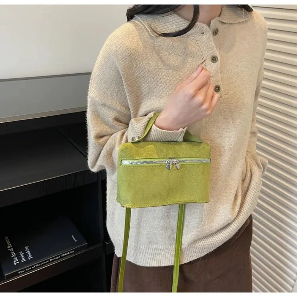 Retro Autumn Winter Matte Crossbody Bag Suede Textured Shoulder Bag Box Design Pure Color Evening Bags Women Handle Bag