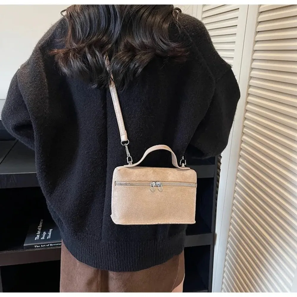 Retro Autumn Winter Matte Crossbody Bag Suede Textured Shoulder Bag Box Design Pure Color Evening Bags Women Handle Bag