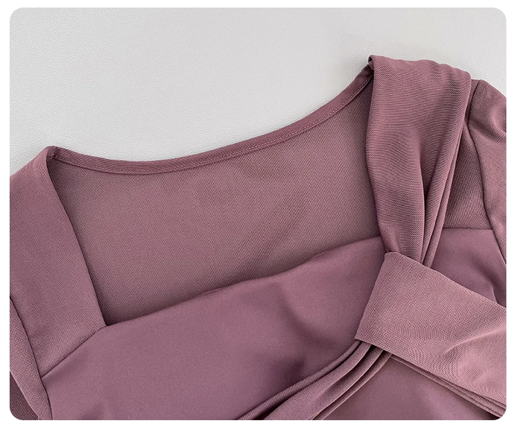 Women Square Neck Mesh Long Sleeve Yoga Top Shoulder Twist Side Ruched Soft Breathable Fitness Sports Tee ****