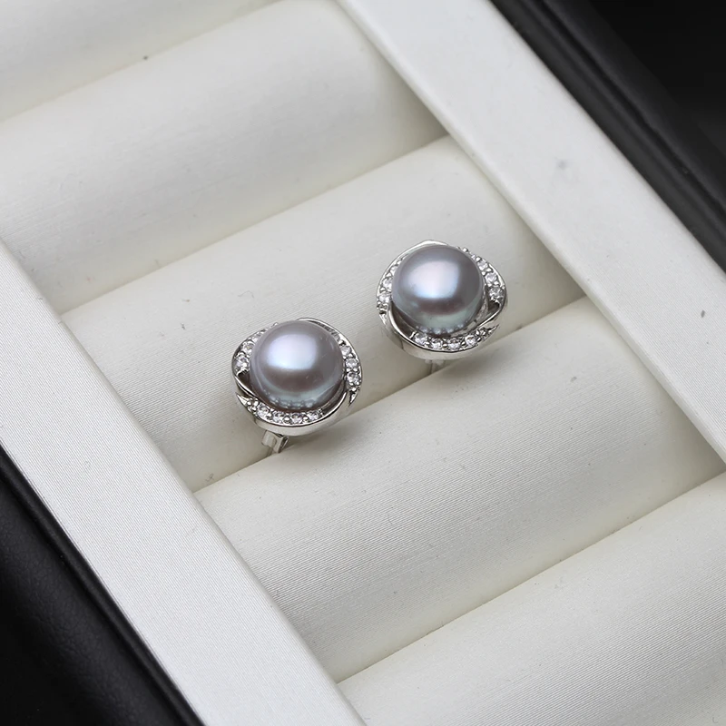 Real Cultured Freshwater Black Pearl Earring For Woman,Cute 925 Silver Pearl Earring Fine Jewelry Wife Bridesmate Gift