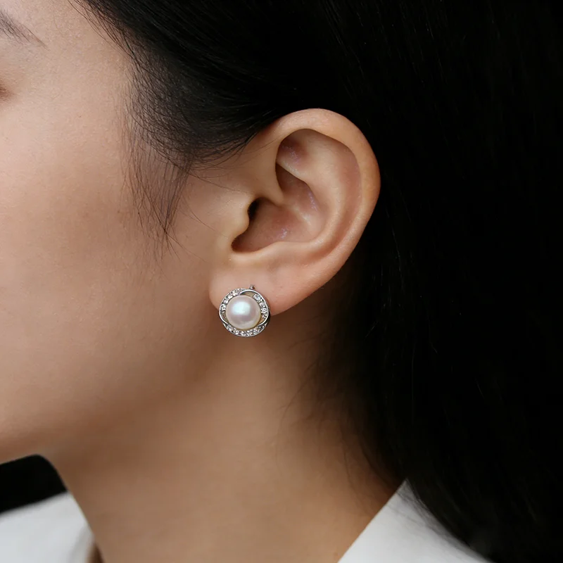 Real Cultured Freshwater Black Pearl Earring For Woman,Cute 925 Silver Pearl Earring Fine Jewelry Wife Bridesmate Gift