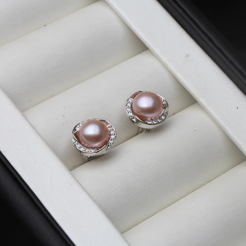 Real Cultured Freshwater Black Pearl Earring For Woman,Cute 925 Silver Pearl Earring Fine Jewelry Wife Bridesmate Gift