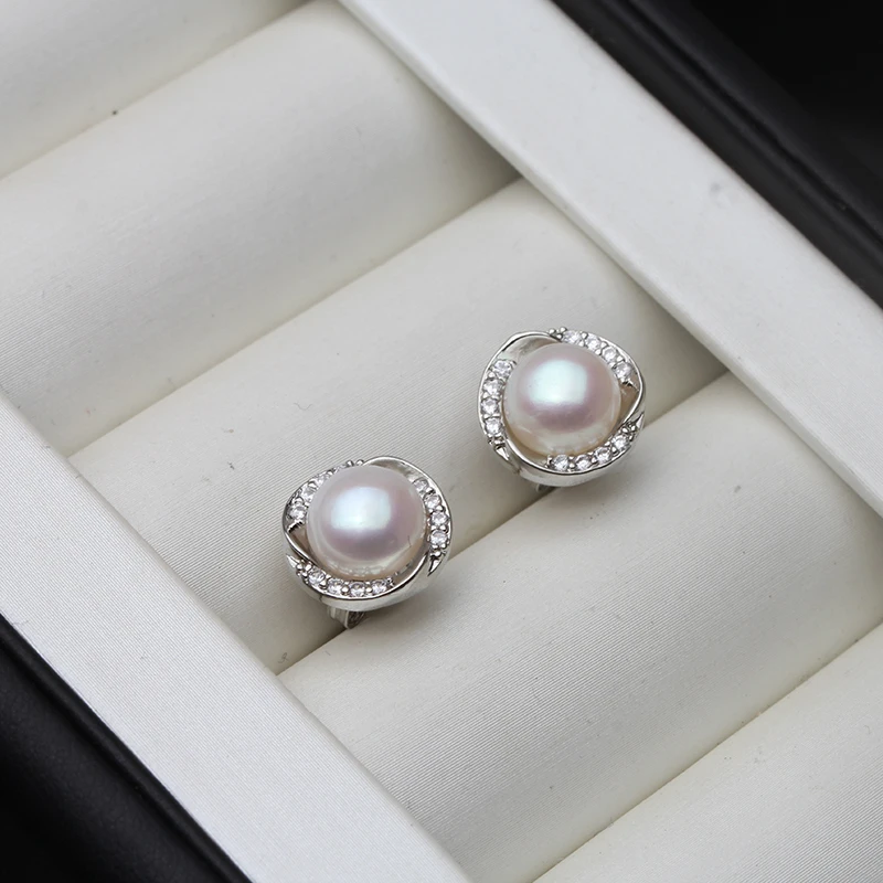 Real Cultured Freshwater Black Pearl Earring For Woman,Cute 925 Silver Pearl Earring Fine Jewelry Wife Bridesmate Gift